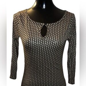 Beige & Black Printed Shirt by Banana Republic, Button Key-Hole, 3/4 Sleeves, XS